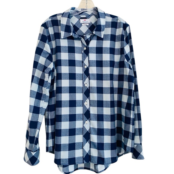 Vineyard Vines Blue Relaxed Buffalo Check Plaid Flannel Shirt Button Down Sz 10 - Picture 1 of 12